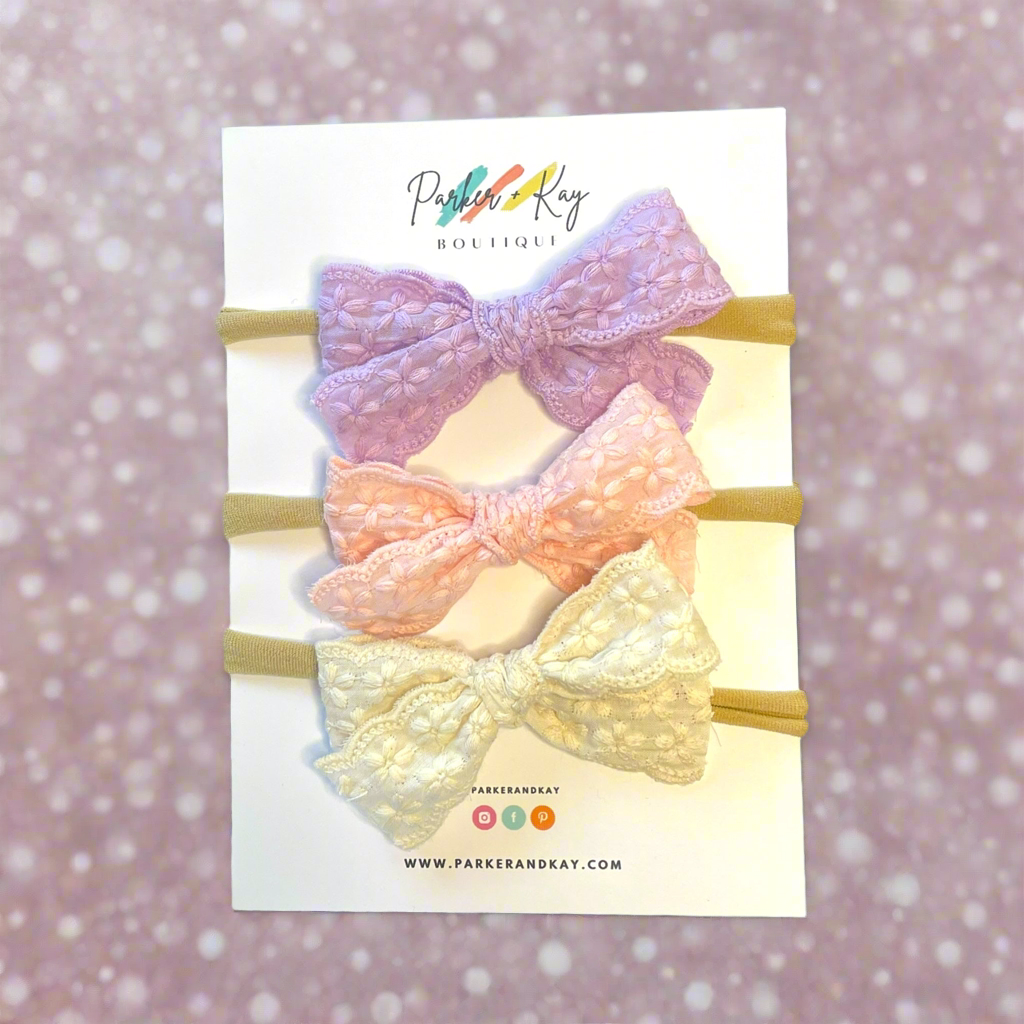 Embroidered Floral Hair Bows