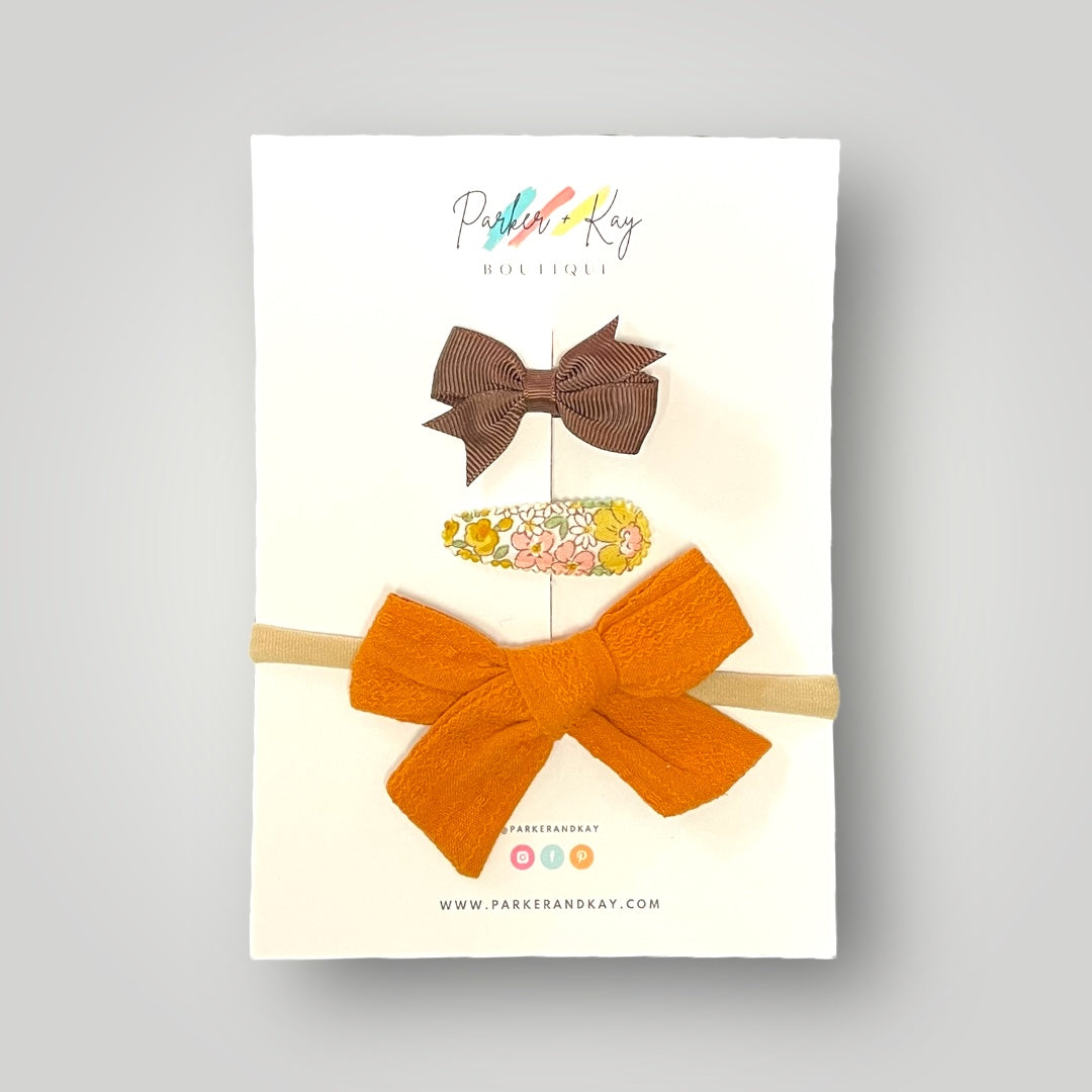 Textured Cotton Bow Headband and Clips Set