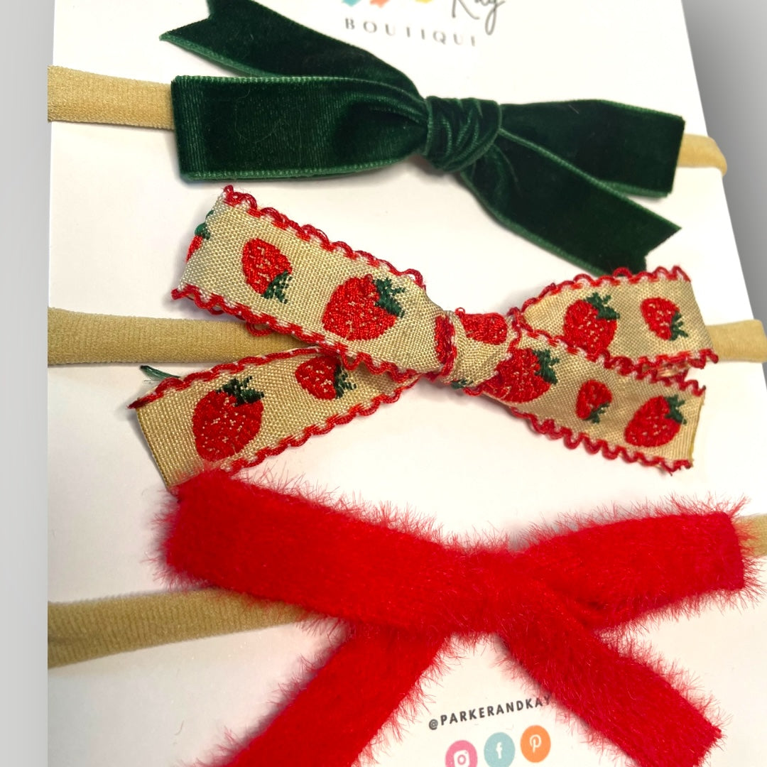 Strawberries Hair Bow Set