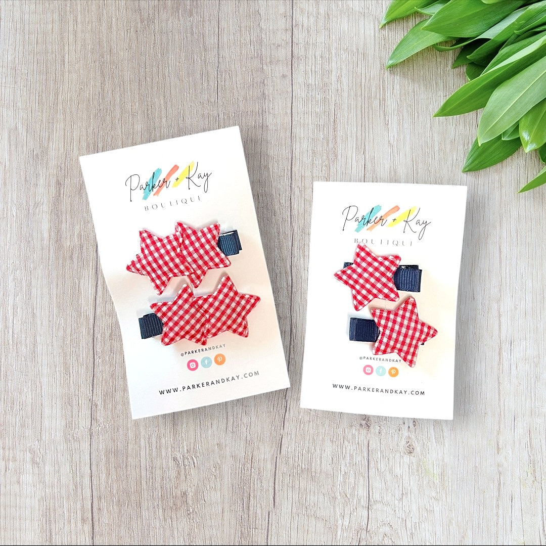 Gingham Stars Hair Clips