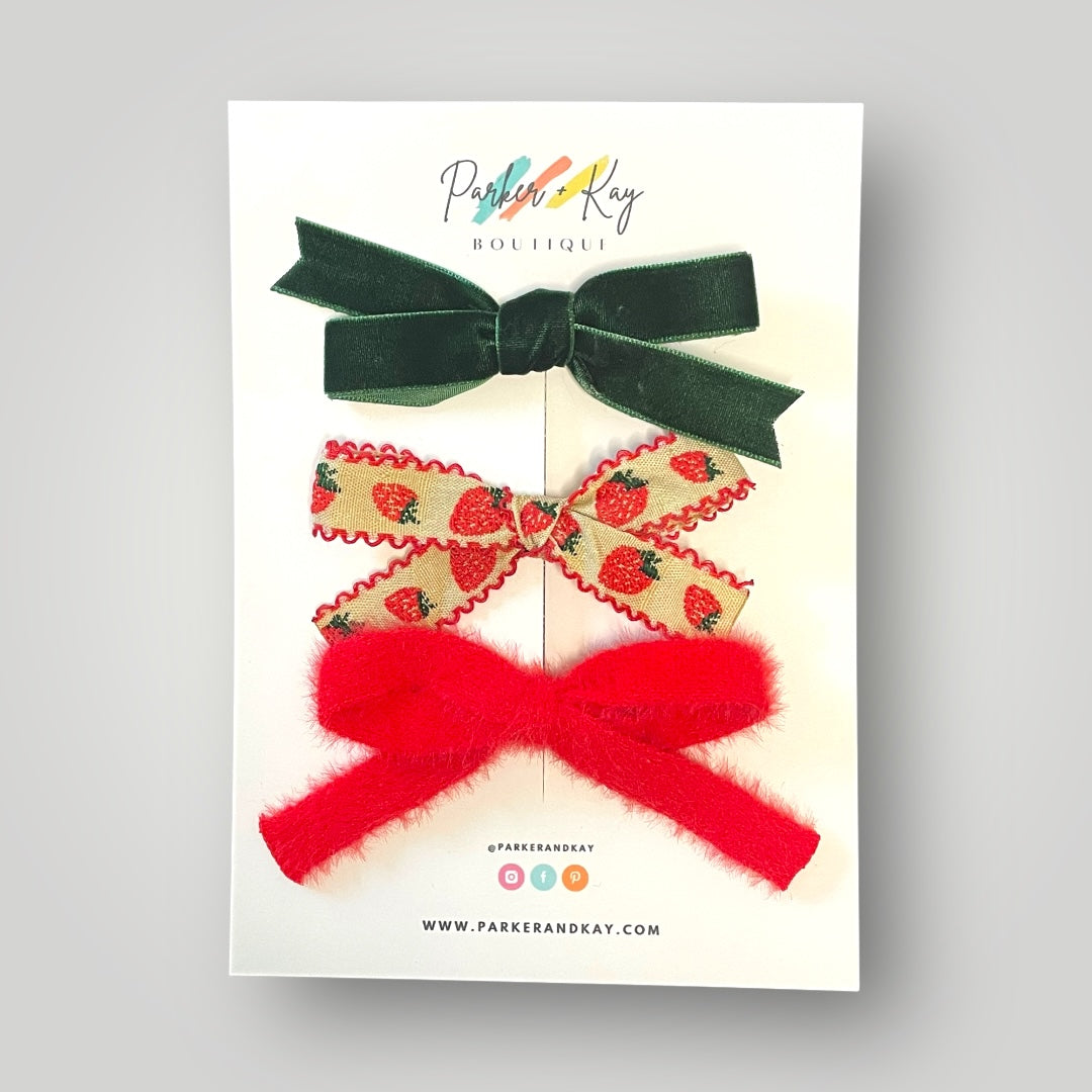Strawberries Hair Bow Set