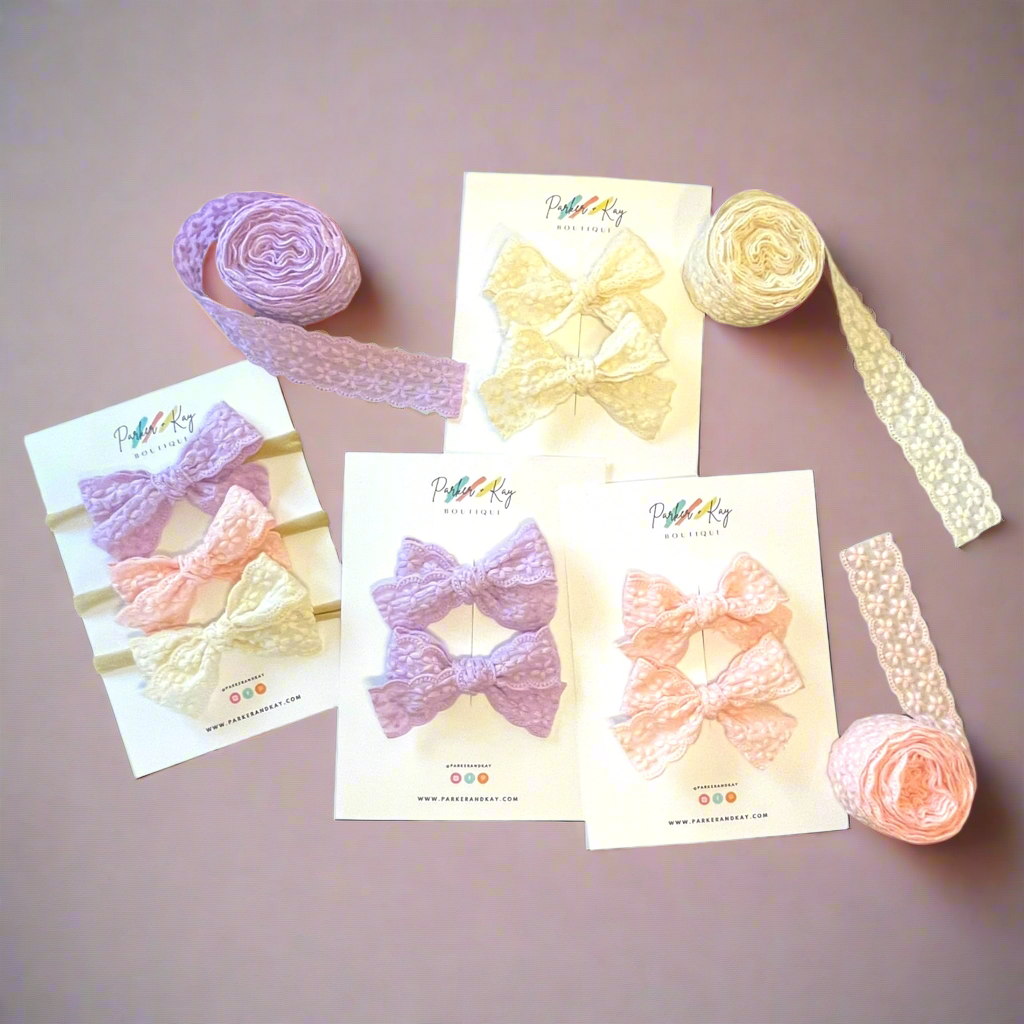 Embroidered Floral Hair Bows