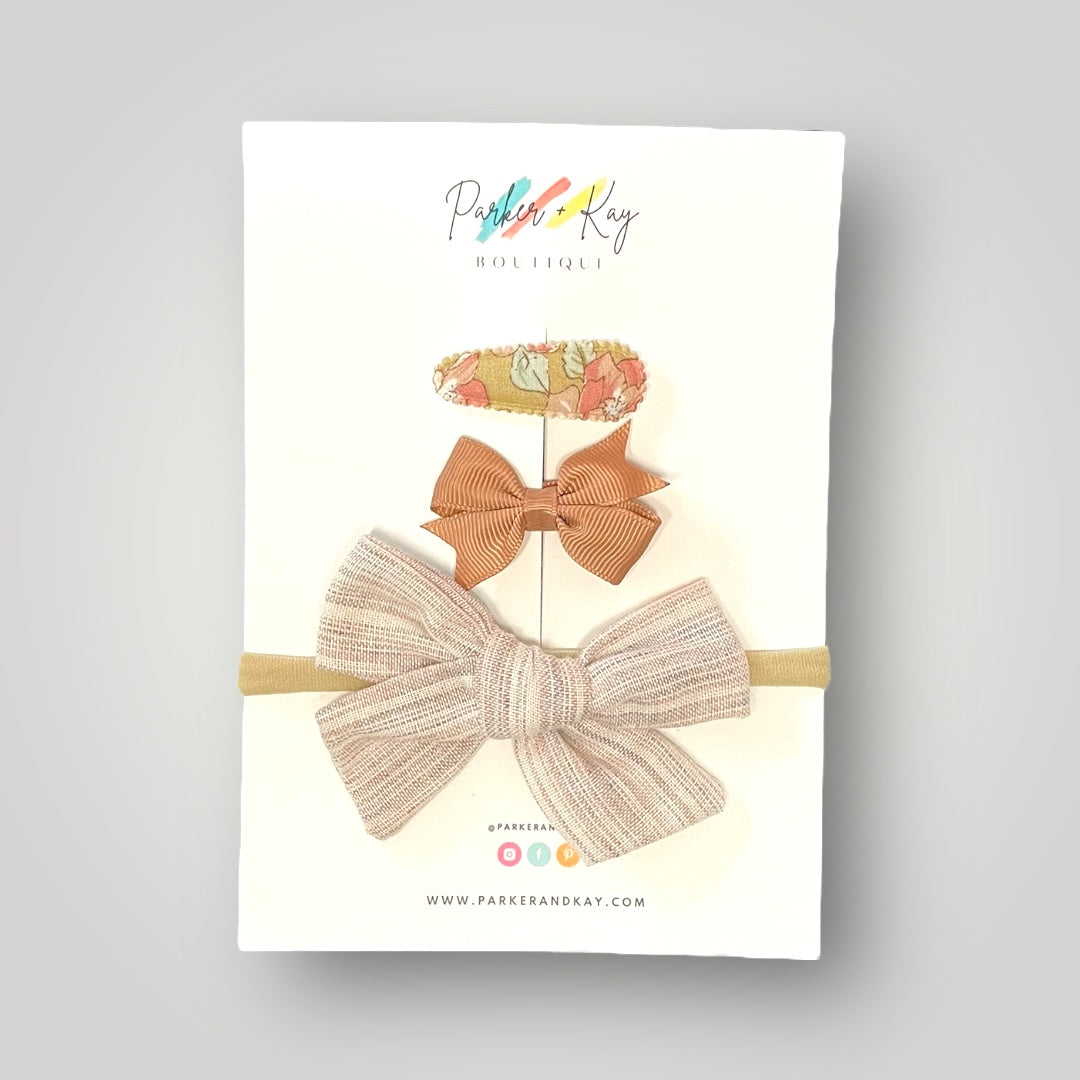 Textured Cotton Bow Headband and Clips Set
