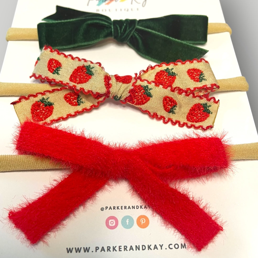 Strawberries Hair Bow Set