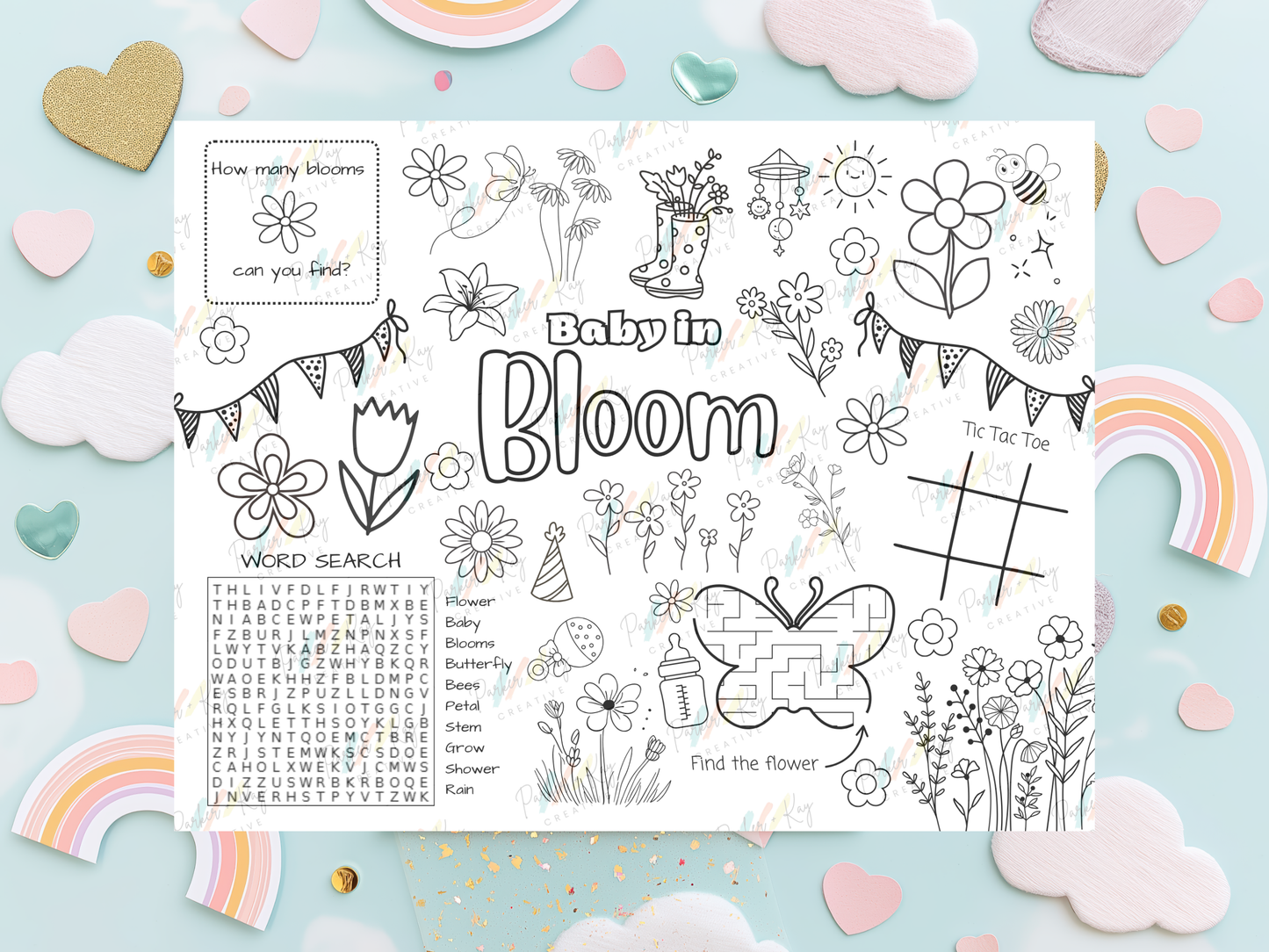 Baby in Bloom Baby Shower Activity Sheet for Kids