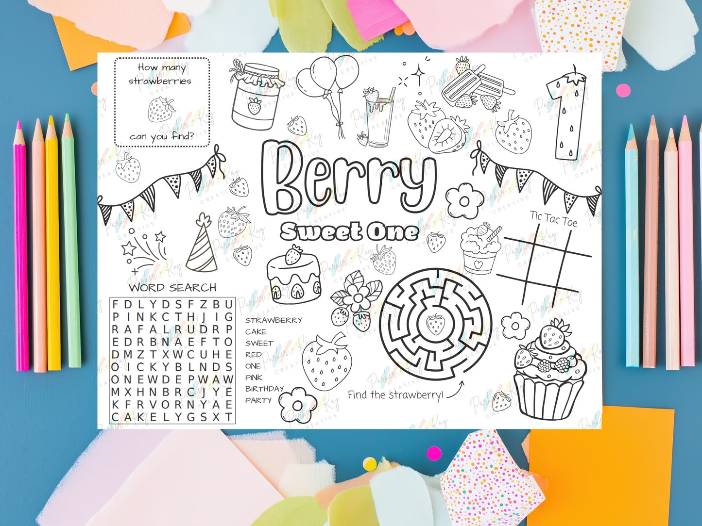 Berry Sweet One Birthday Activity Sheet for Kids