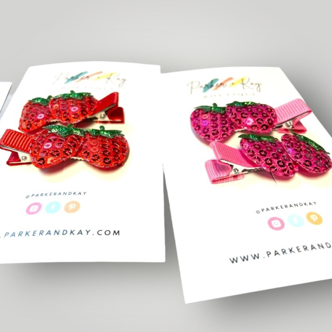 Sequin Strawberry Hair Clips