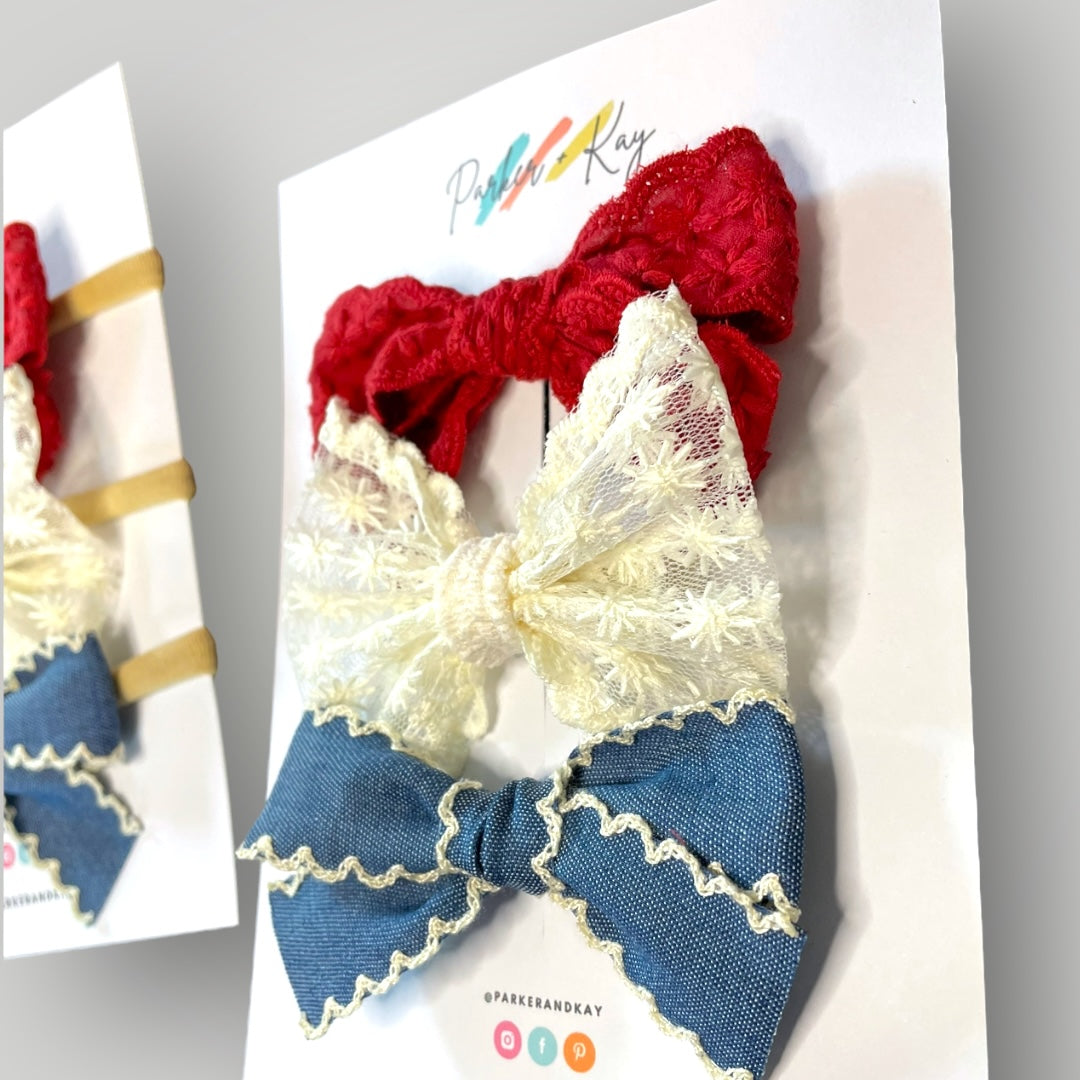 INDY Patriotic Hair Bow Set