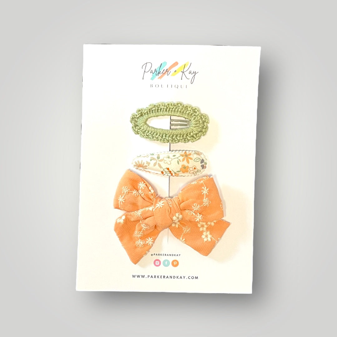Embroidered Bow and Clip Set