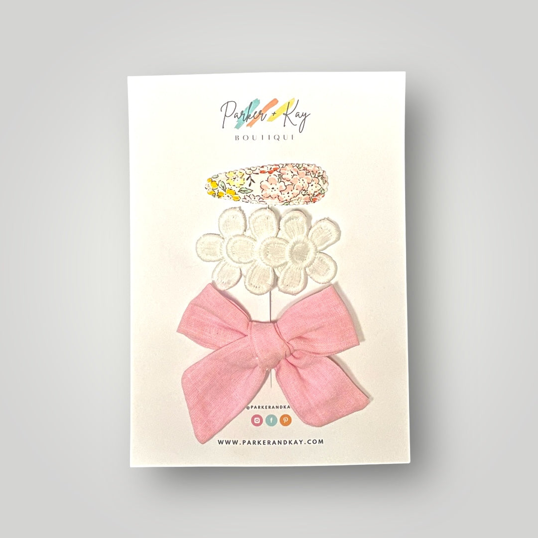 Linen Bow and Clips Set
