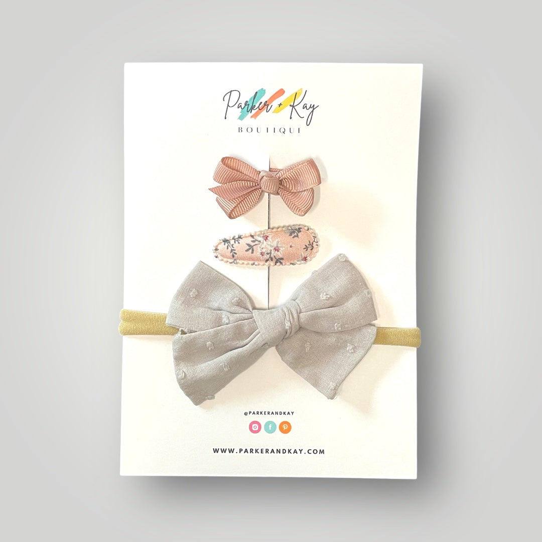 Textured Cotton Bow Headband and Clips Set