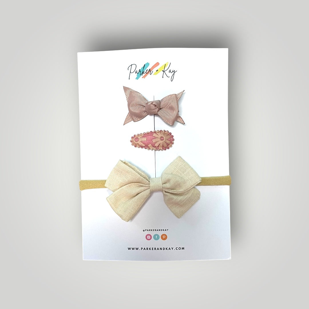 Baby 3-Piece Linen Bow Variety Set