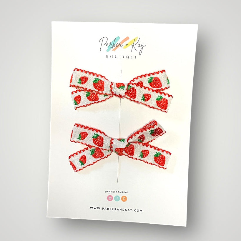 Petite Classic Pigtail Bows | Red Strawberries
