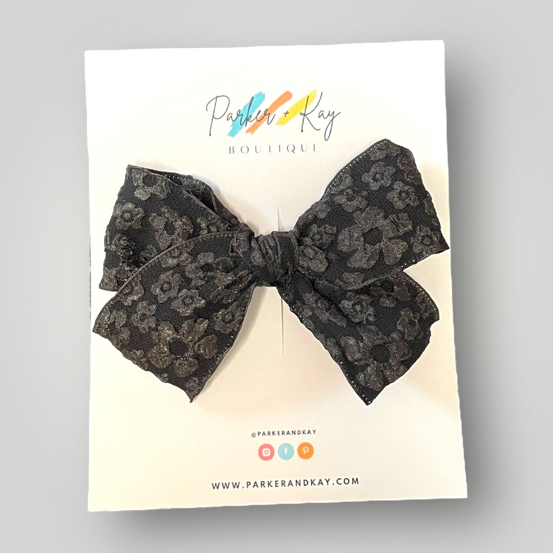 Embossed Floral Hair Bow, 8 Colors