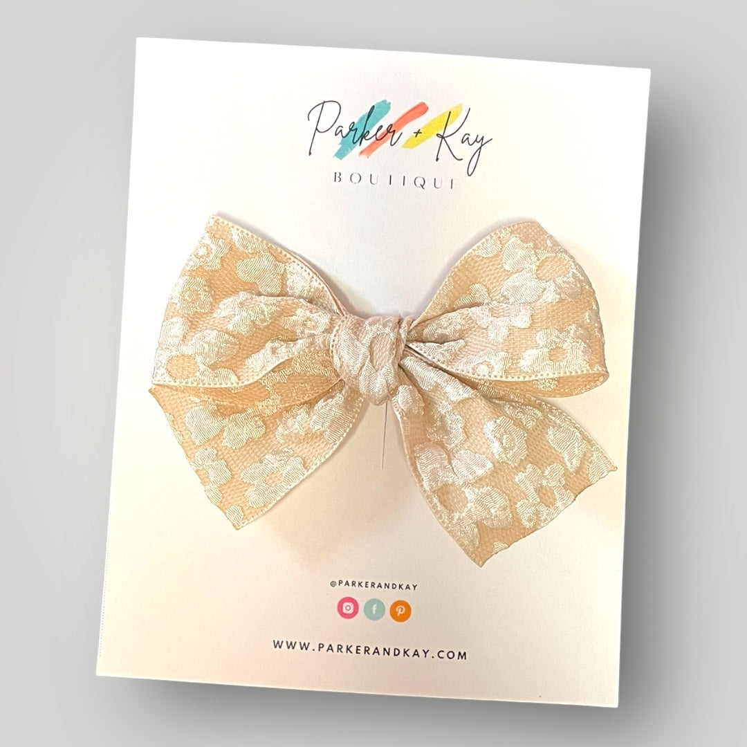 Embossed Floral Hair Bow, 8 Colors