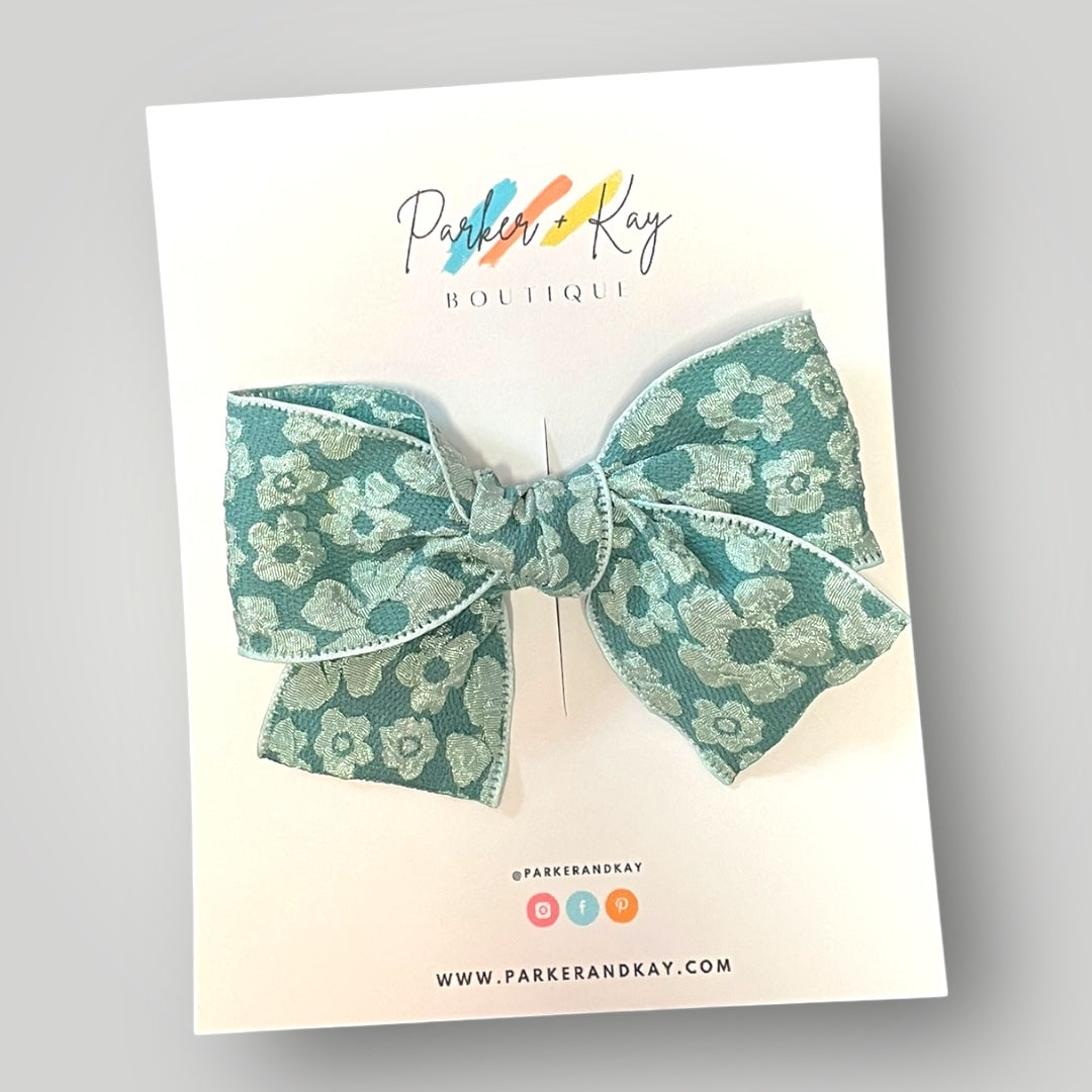 Embossed Floral Hair Bow, 8 Colors