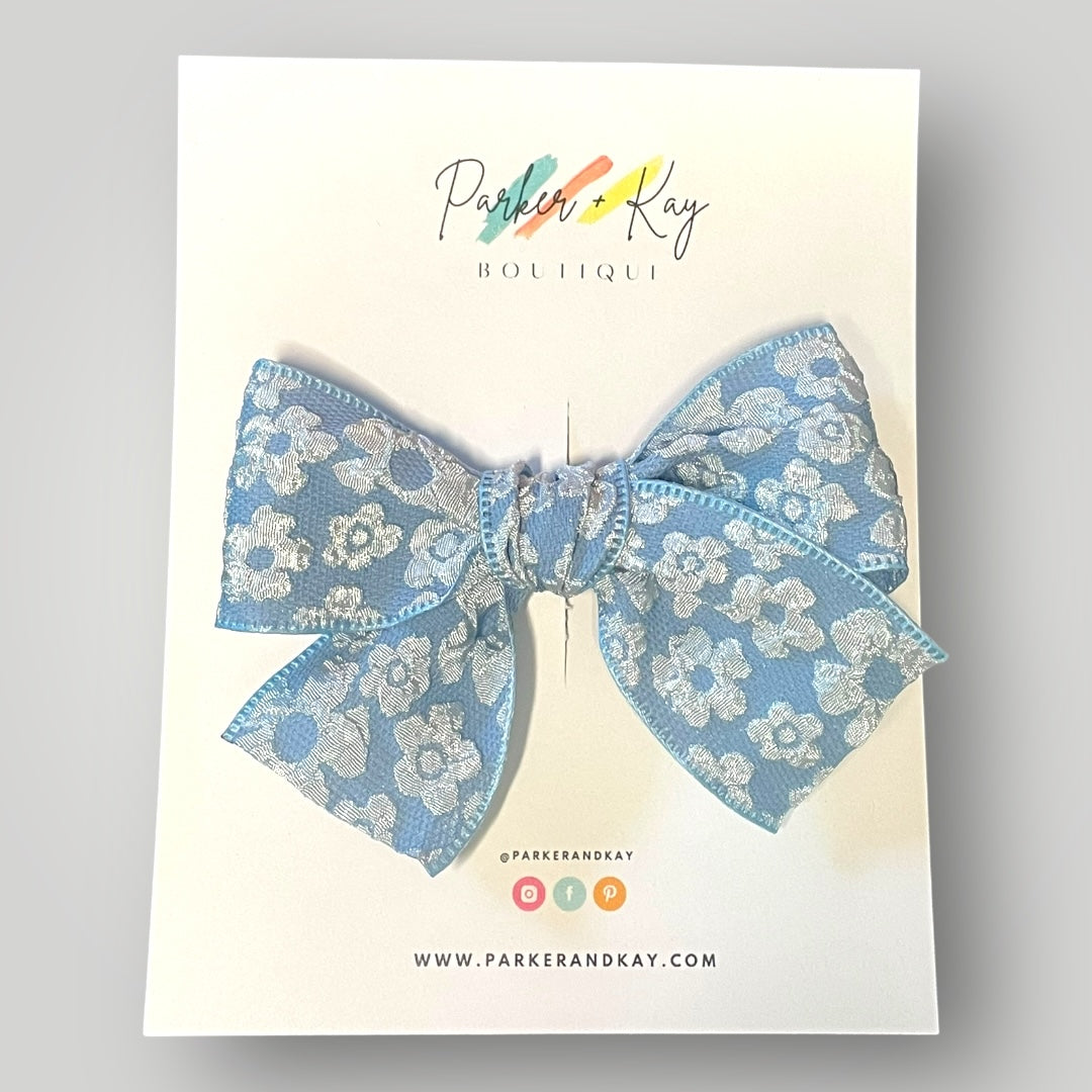 Embossed Floral Hair Bow, 8 Colors