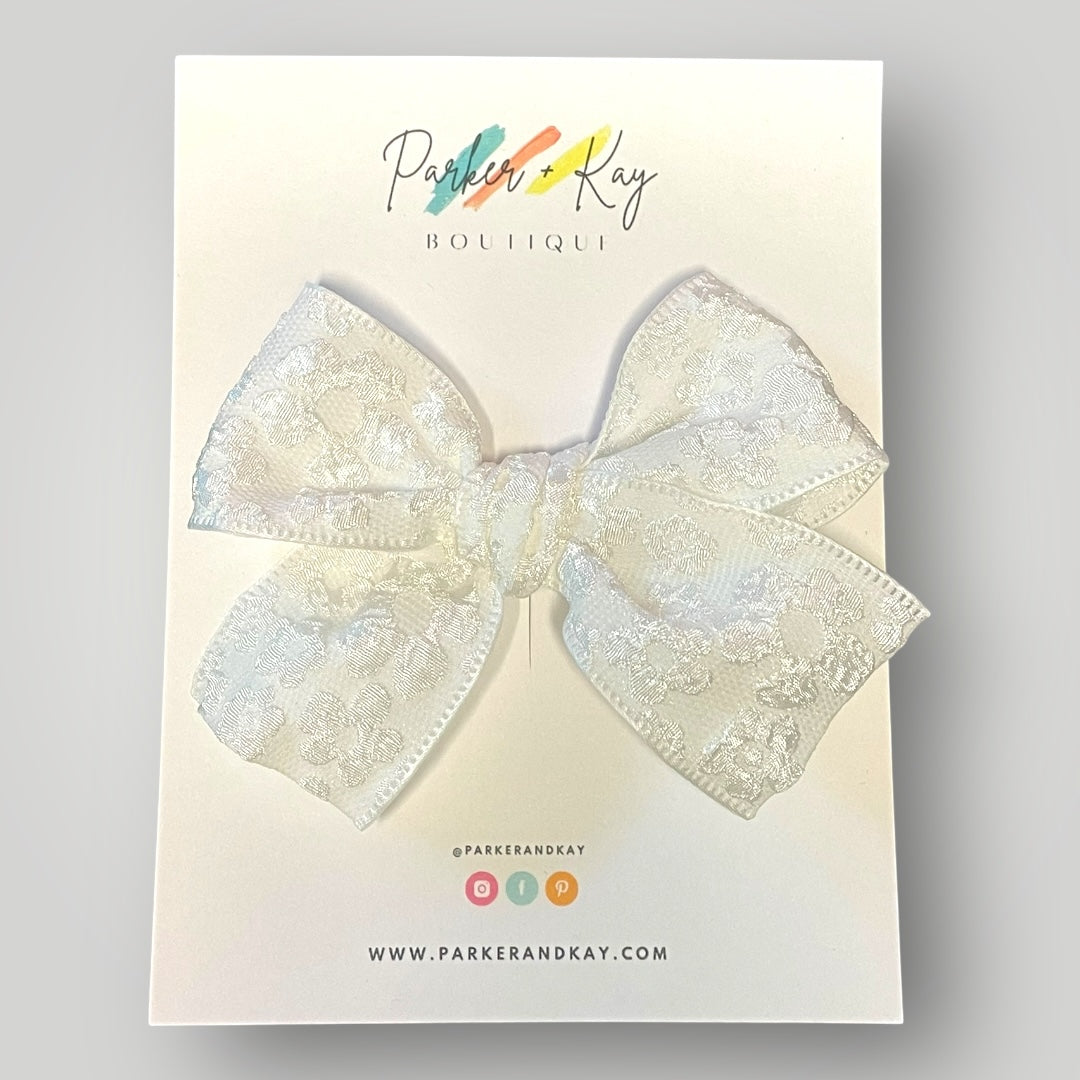 Embossed Floral Hair Bow, 8 Colors