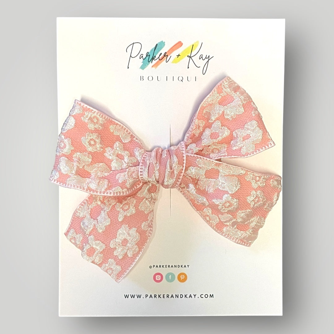 Embossed Floral Hair Bow, 8 Colors