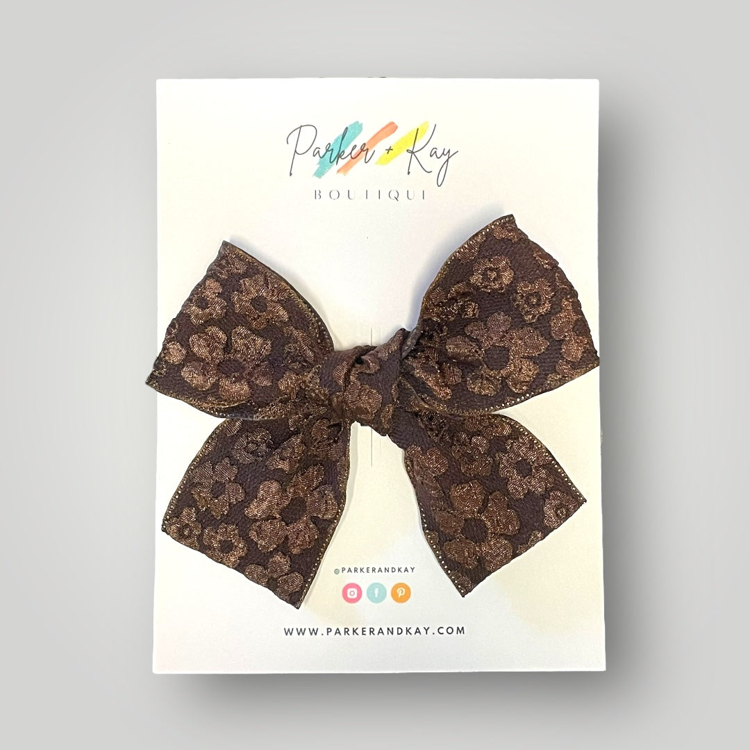 Embossed Floral Hair Bow, 8 Colors