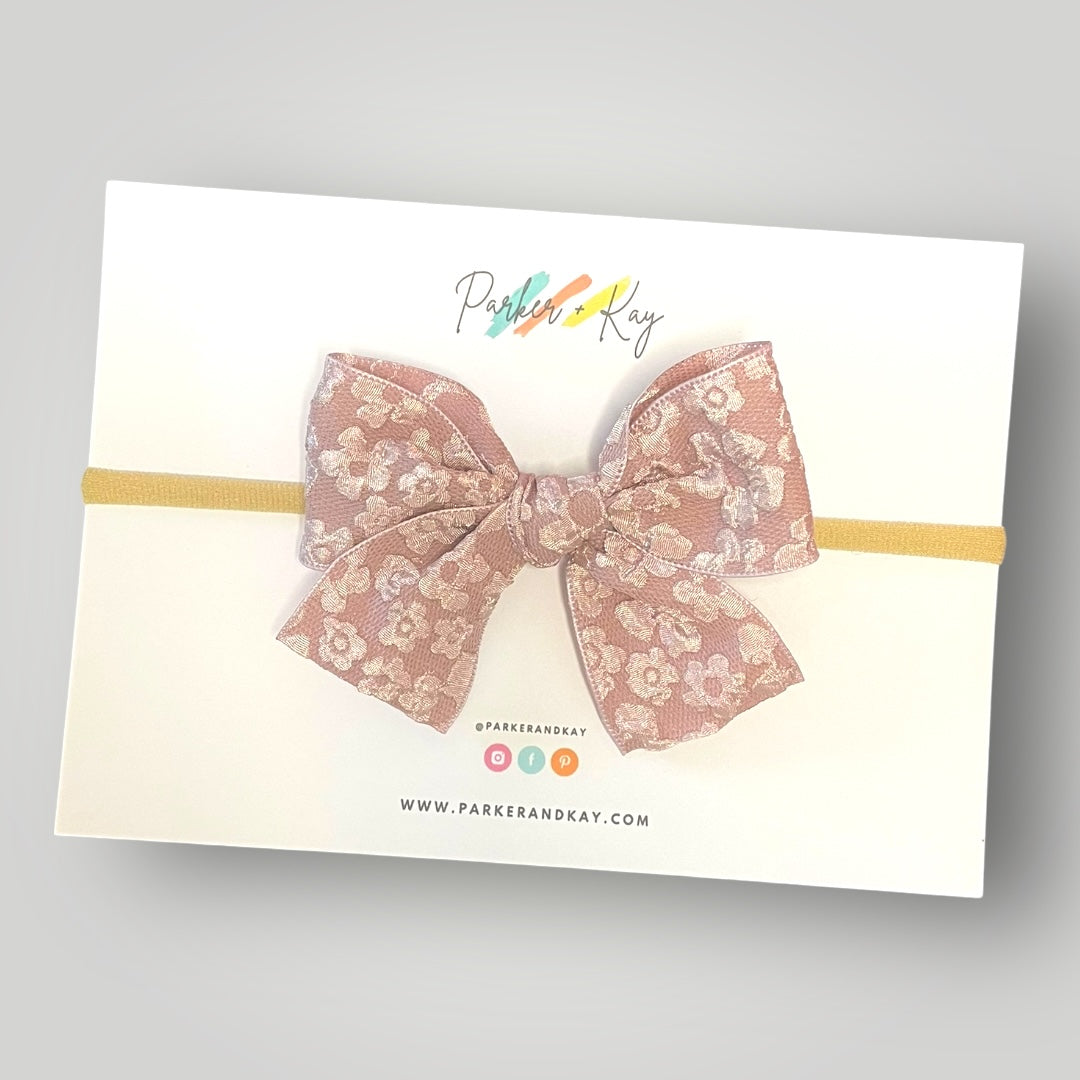 Embossed Floral Hair Bow, 8 Colors