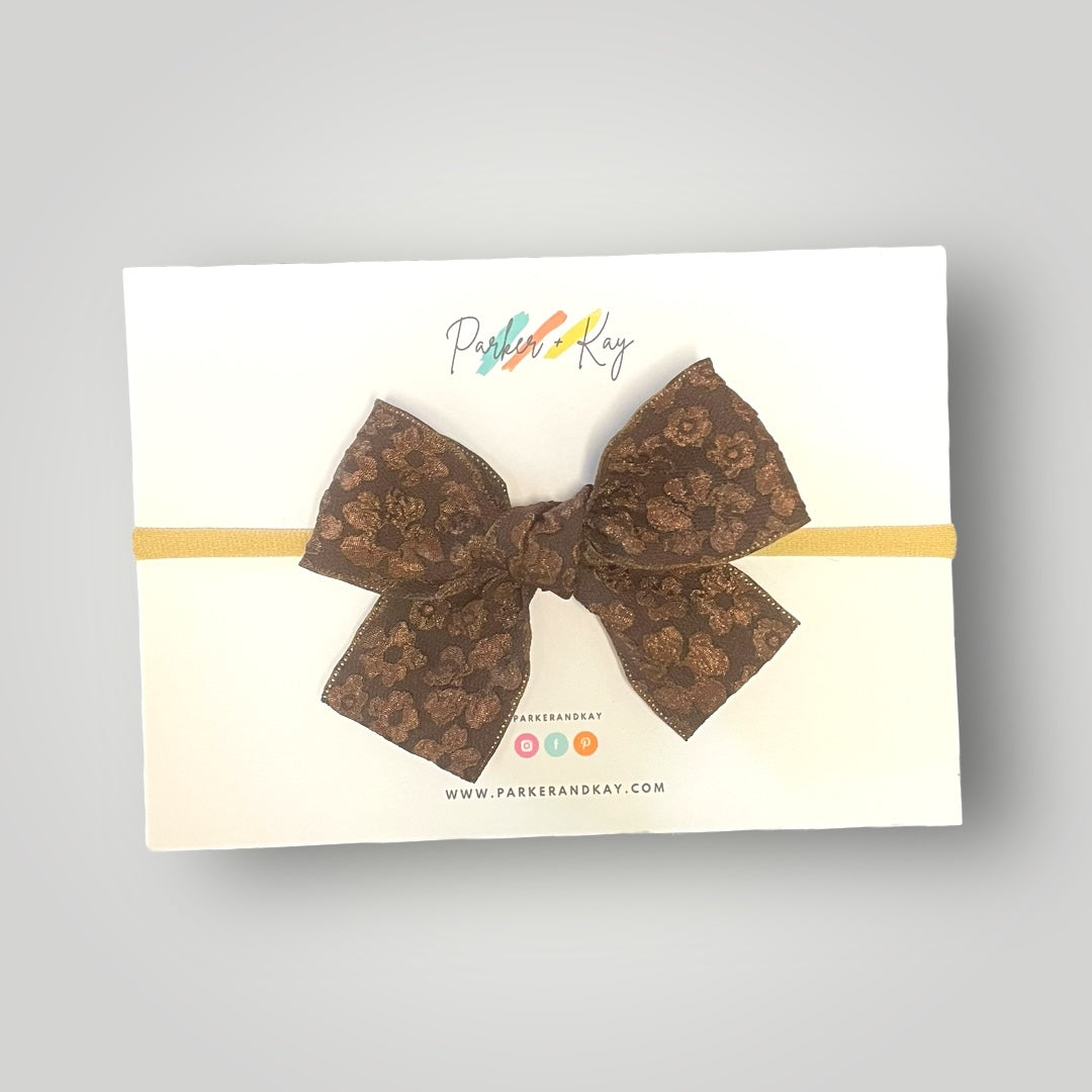 Embossed Floral Hair Bow, 8 Colors