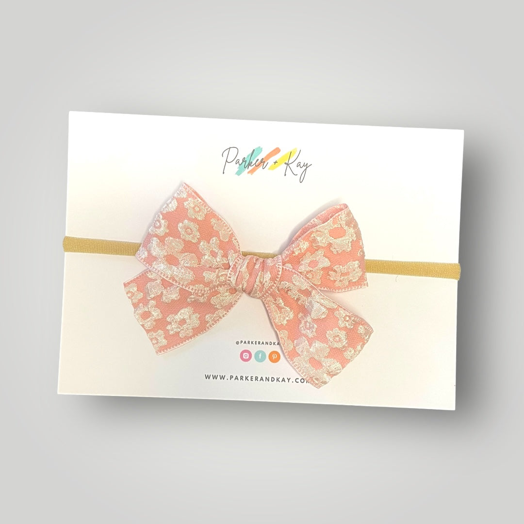 Embossed Floral Hair Bow, 8 Colors
