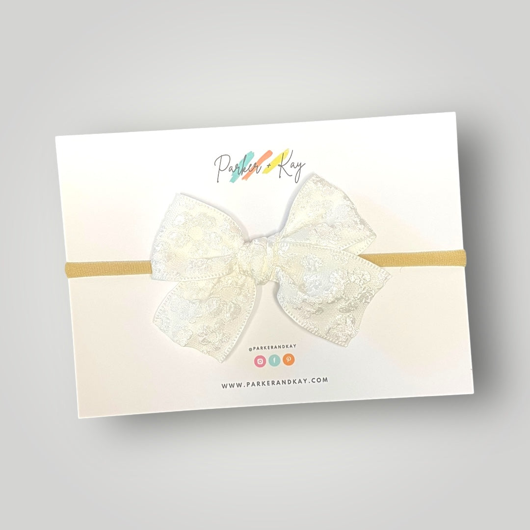 Embossed Floral Hair Bow, 8 Colors