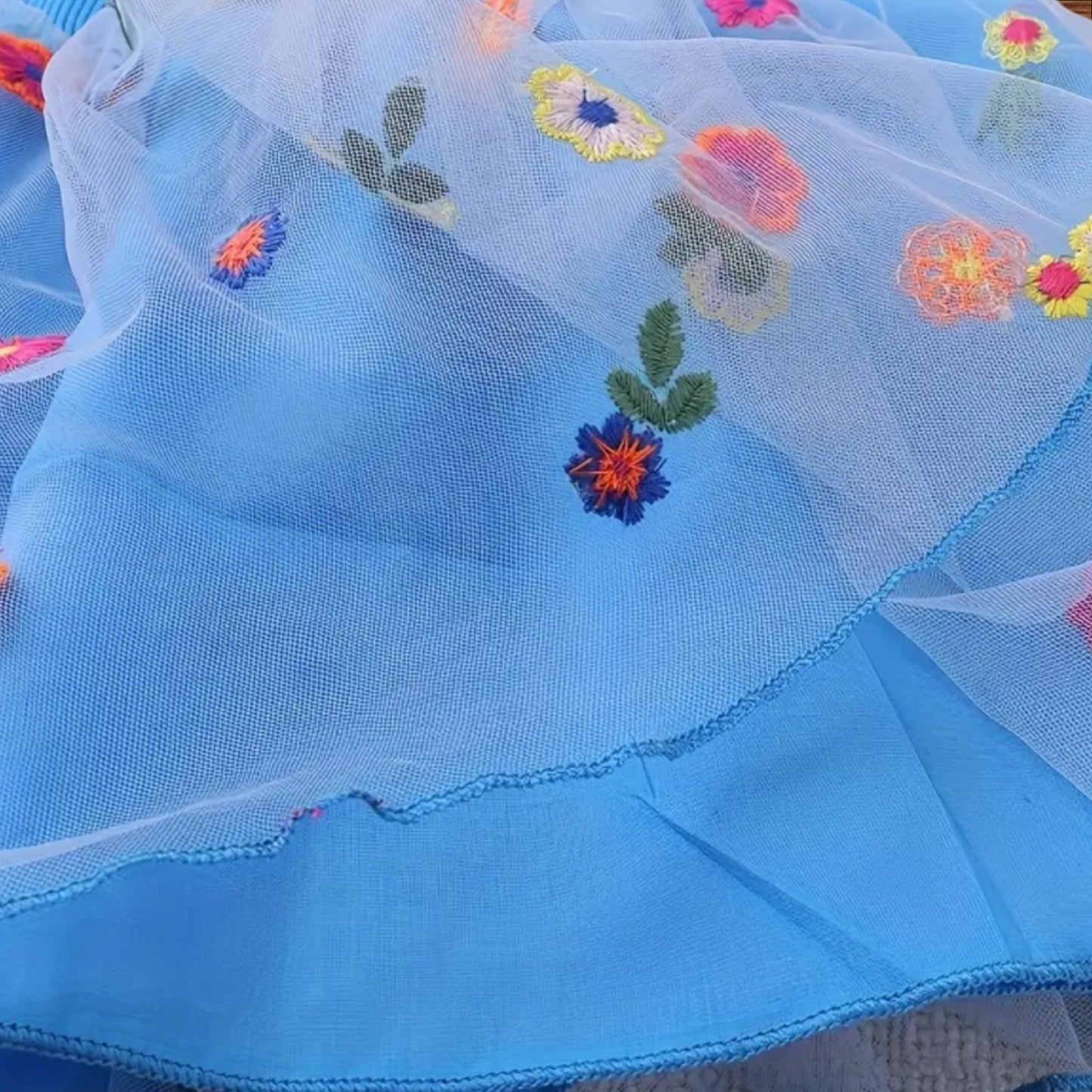 Floral Embroidered Mesh Layered Skirt