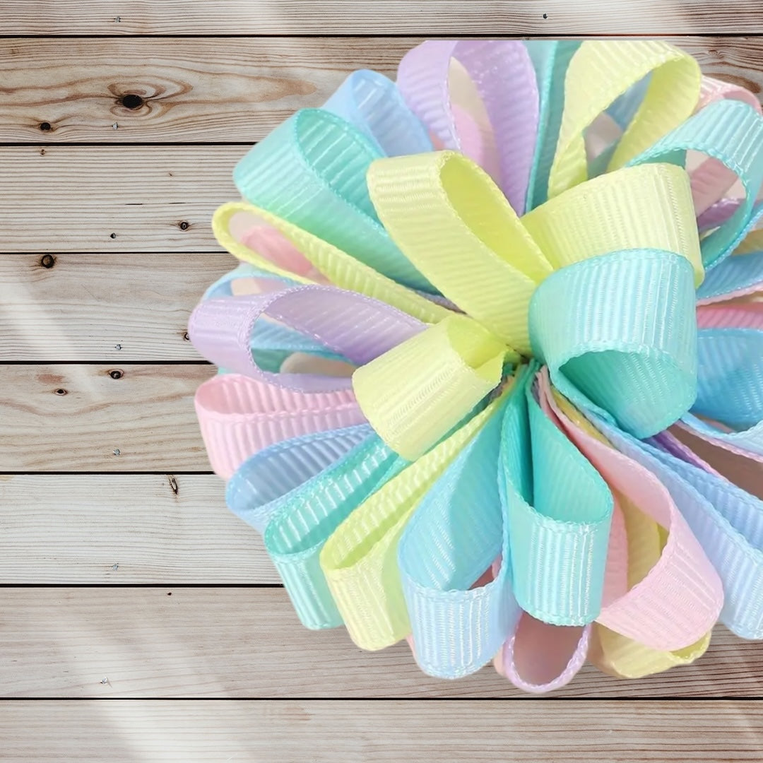 Ribbon Pom Pom Hair Clips