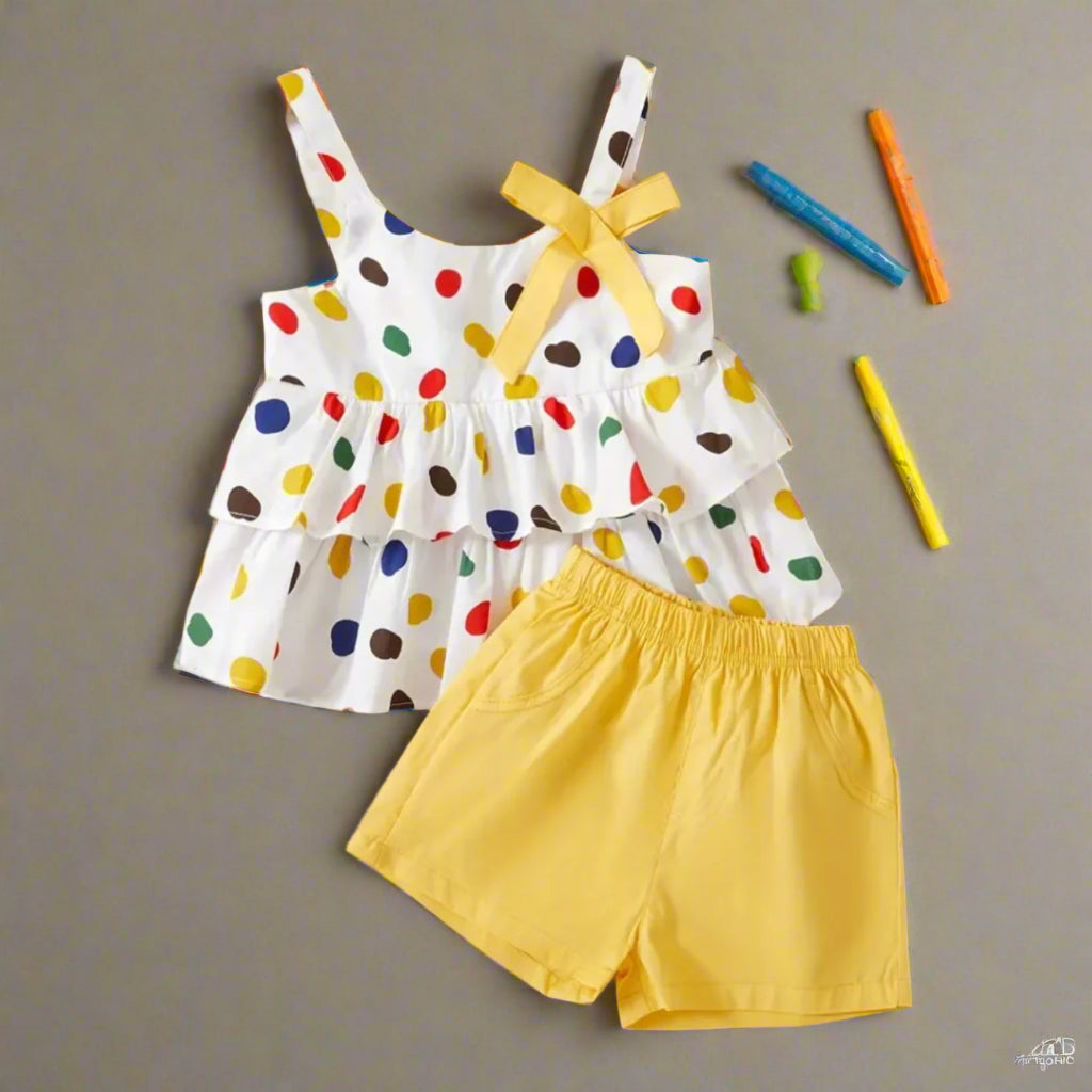 Ruffle Polka Dots Top + Shorts Set