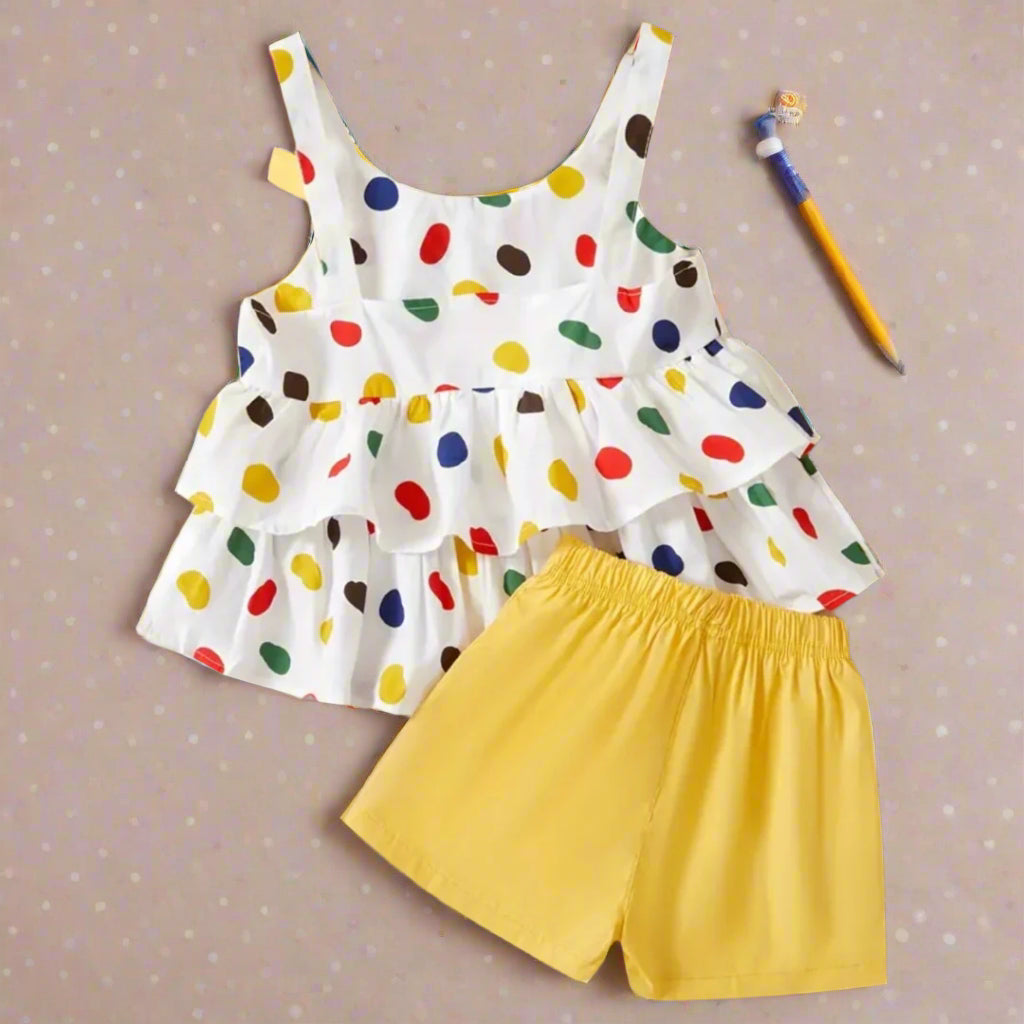 Ruffle Polka Dots Top + Shorts Set