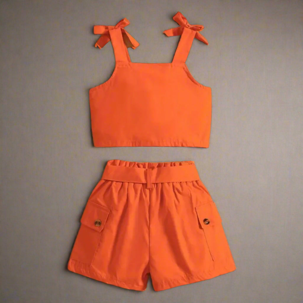 Orange Cropped Top + Shorts Set