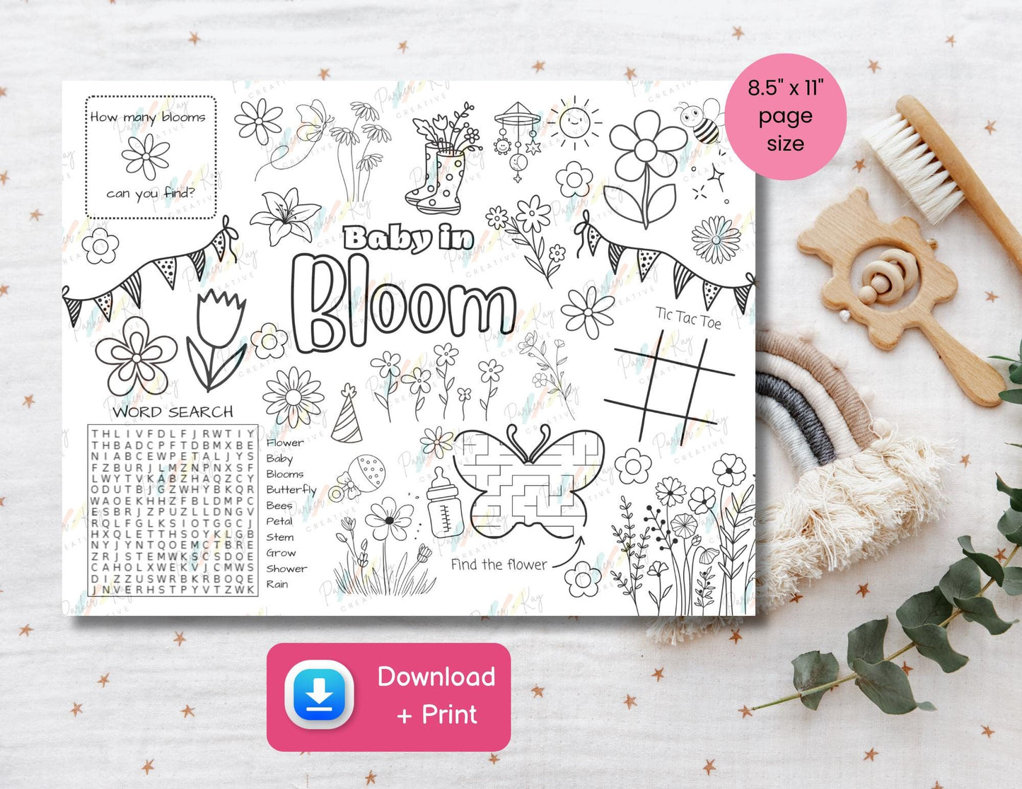 Baby in Bloom Baby Shower Activity Sheet for Kids