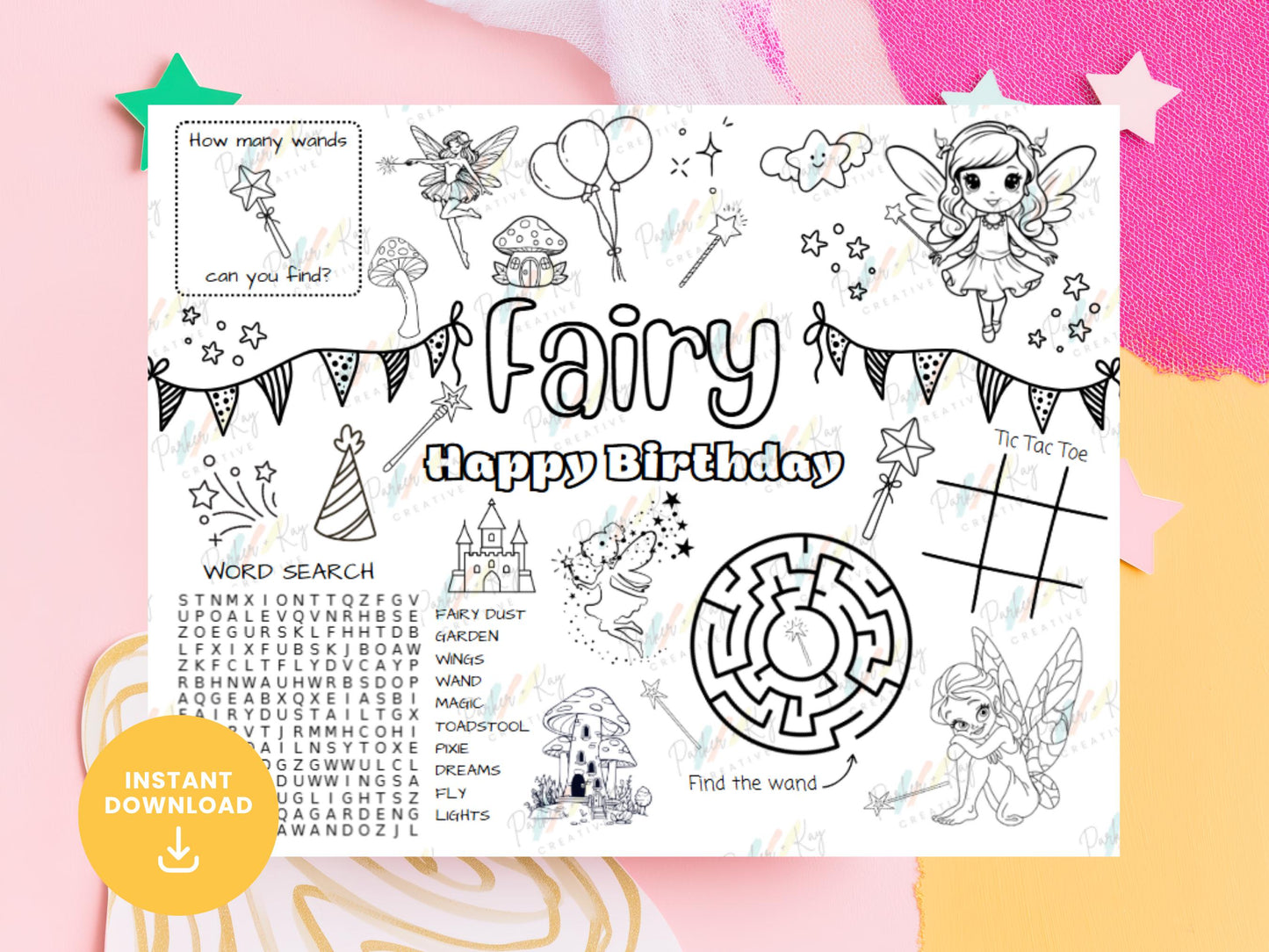Fairy Happy Birthday Activity Sheet for Kids
