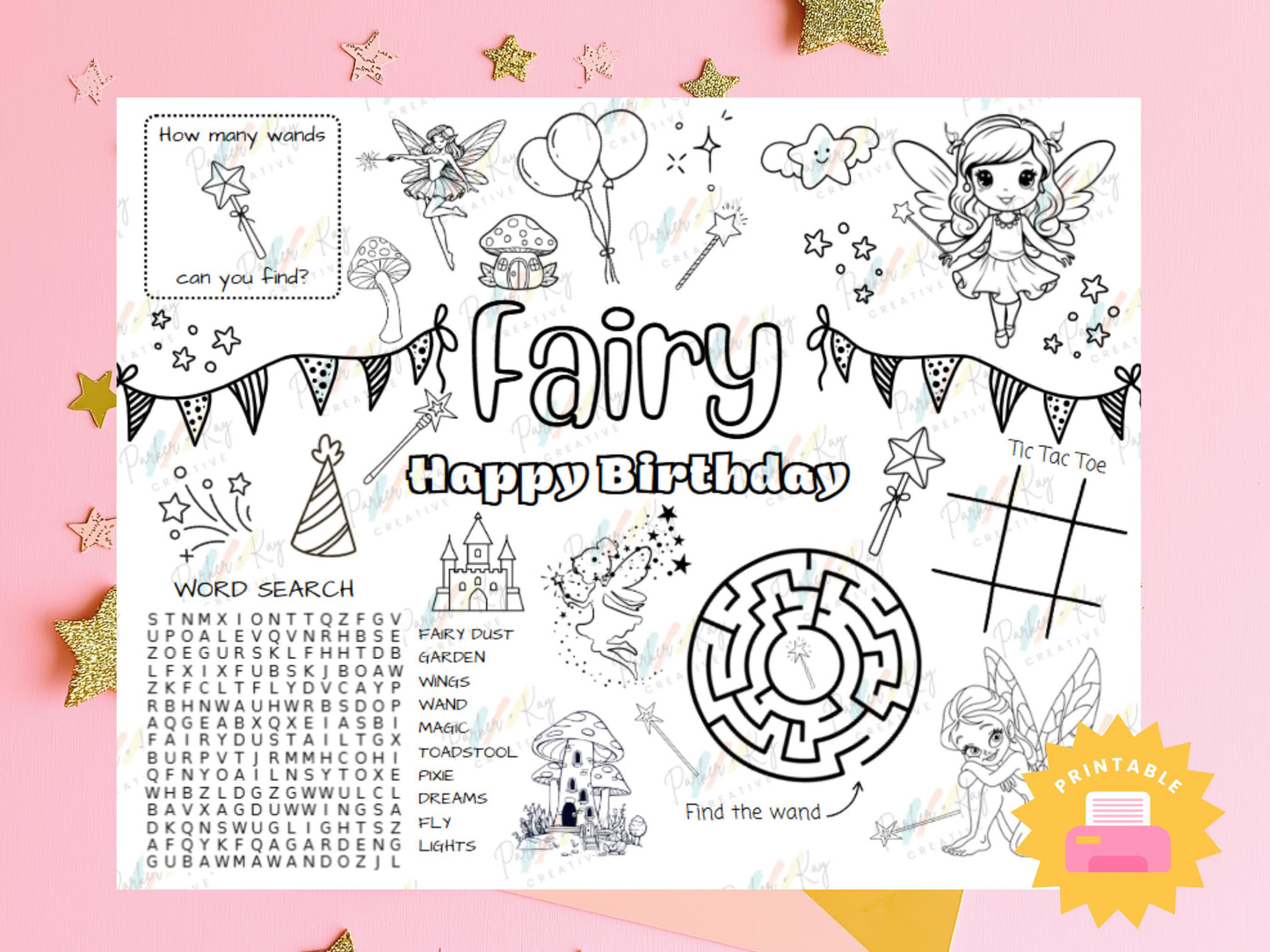 Fairy Happy Birthday Activity Sheet for Kids