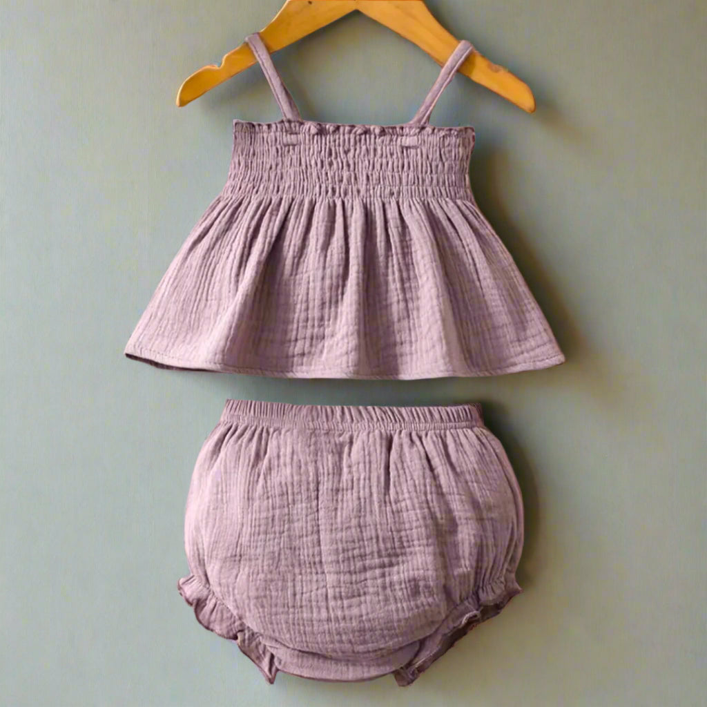 Dusty Purple Muslin Top + Bloomers Set