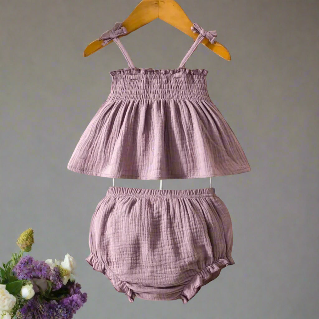 Dusty Purple Muslin Top + Bloomers Set