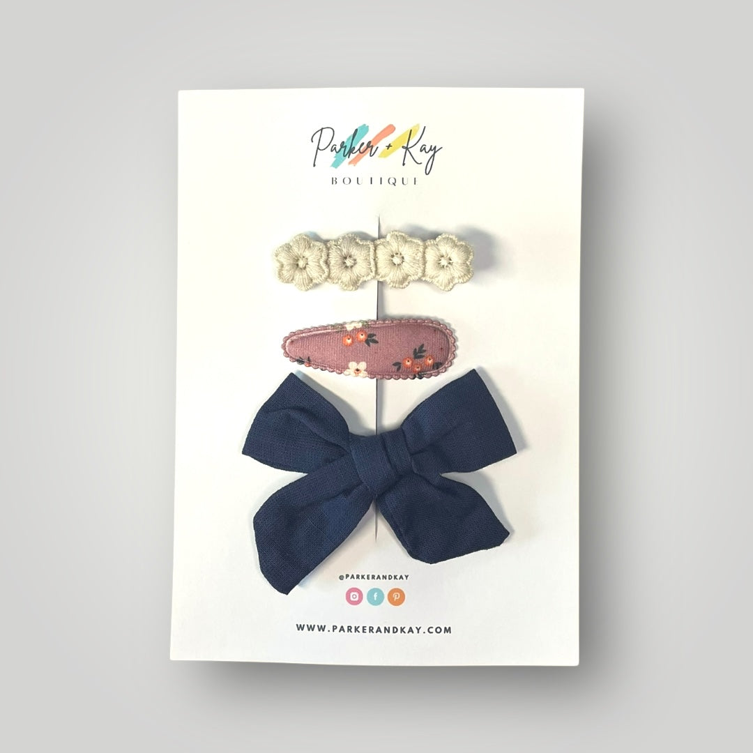 Linen Bow and Clips Set