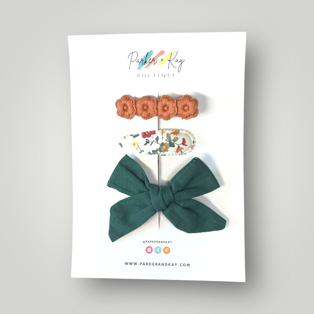 Linen Bow and Clips Set