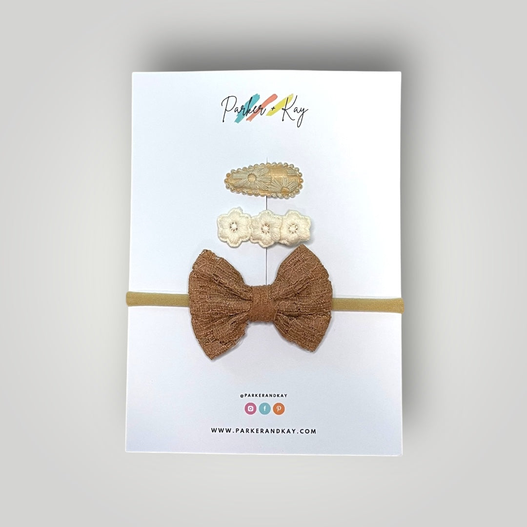 Lace Bow Headband and Clips Set