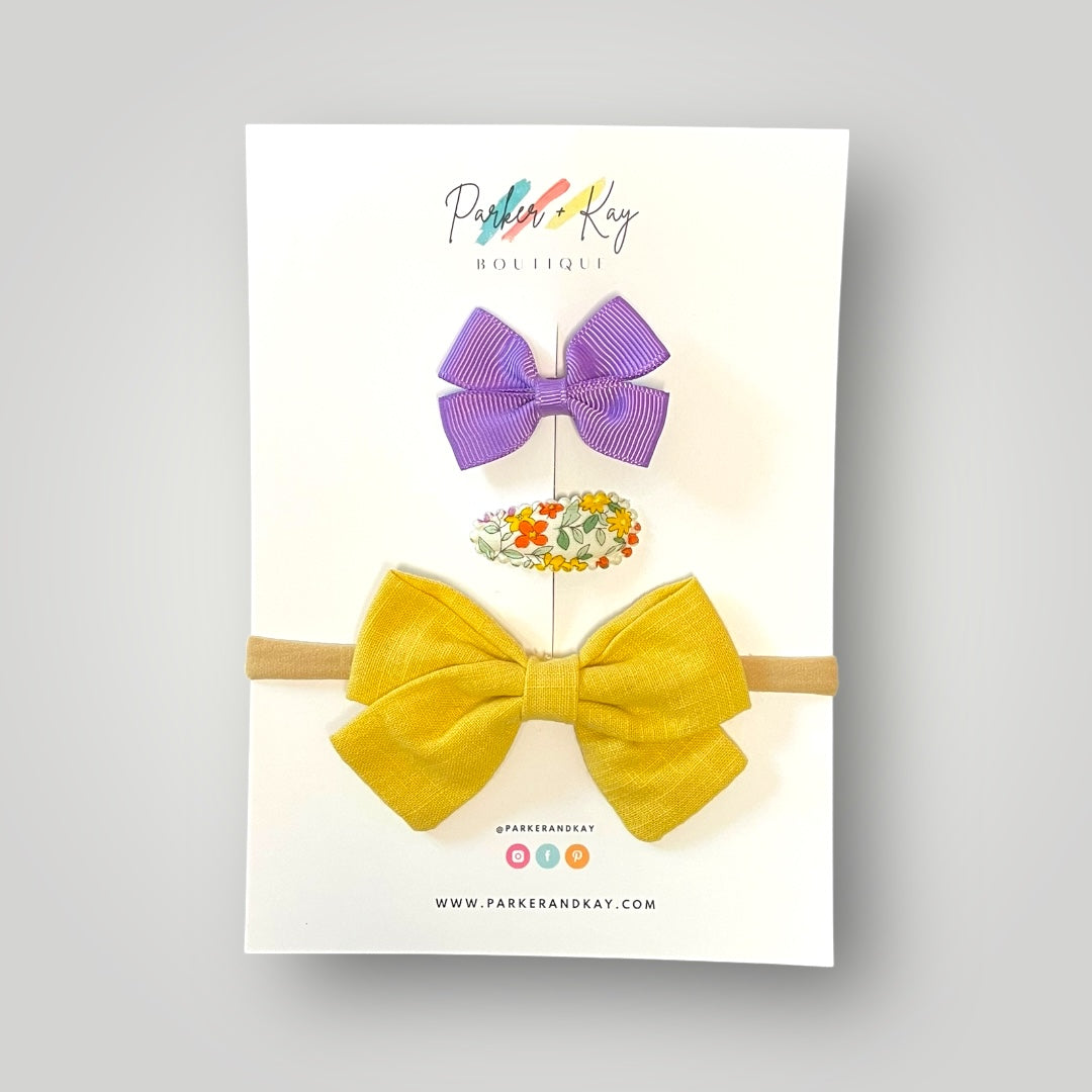 Baby 3-Piece Linen Bow Variety Set