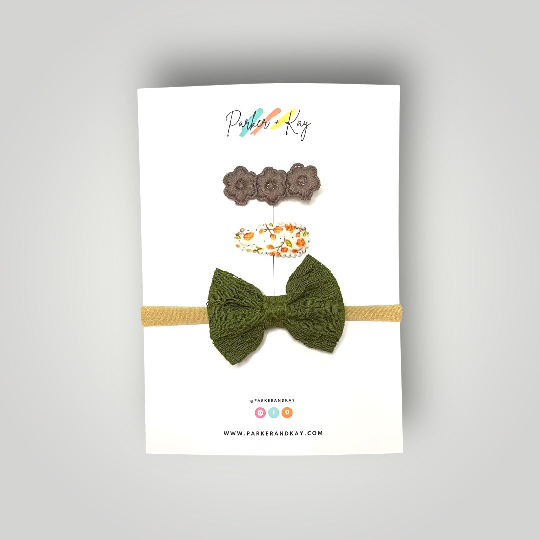 Lace Bow Headband and Clips Set