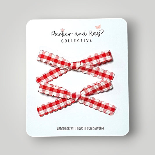 Petite Gingham Hair Bows | Red