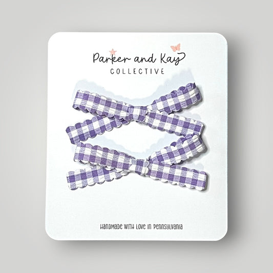 Petite Gingham Hair Bows | Purple