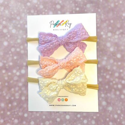 Embroidered Floral Hair Bows