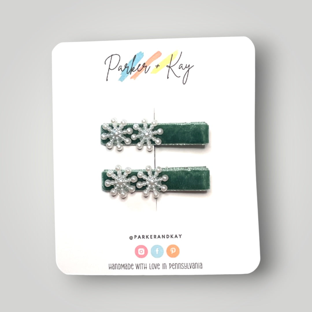 Velvet Snowflakes Clips