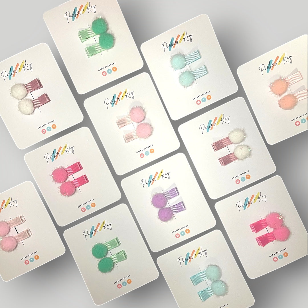 Sparkling Pom Pom Mini Hair Clips