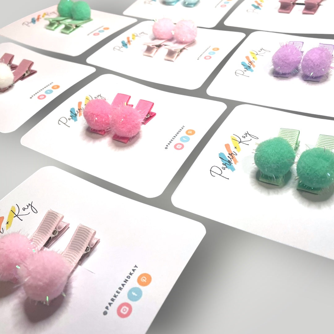 Sparkling Pom Pom Mini Hair Clips