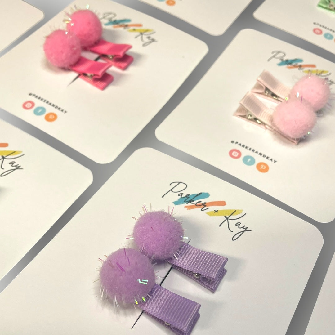 Sparkling Pom Pom Mini Hair Clips